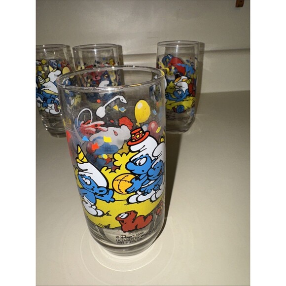 Smurf Collector Glasses Wallace Berrie PEYO 1983 Lot 4 Harmony Handy Papa Clumsy - Picture 15 of 16